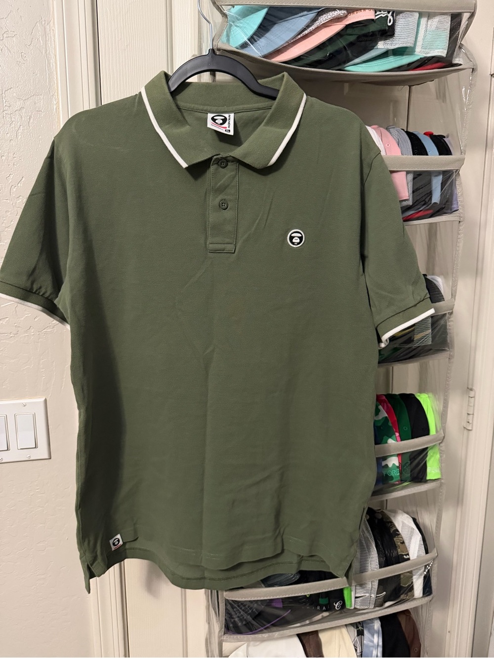 AAPE BY *A BATHING APE Olive Green Short-Sleeved Polo Shirt - Size XL